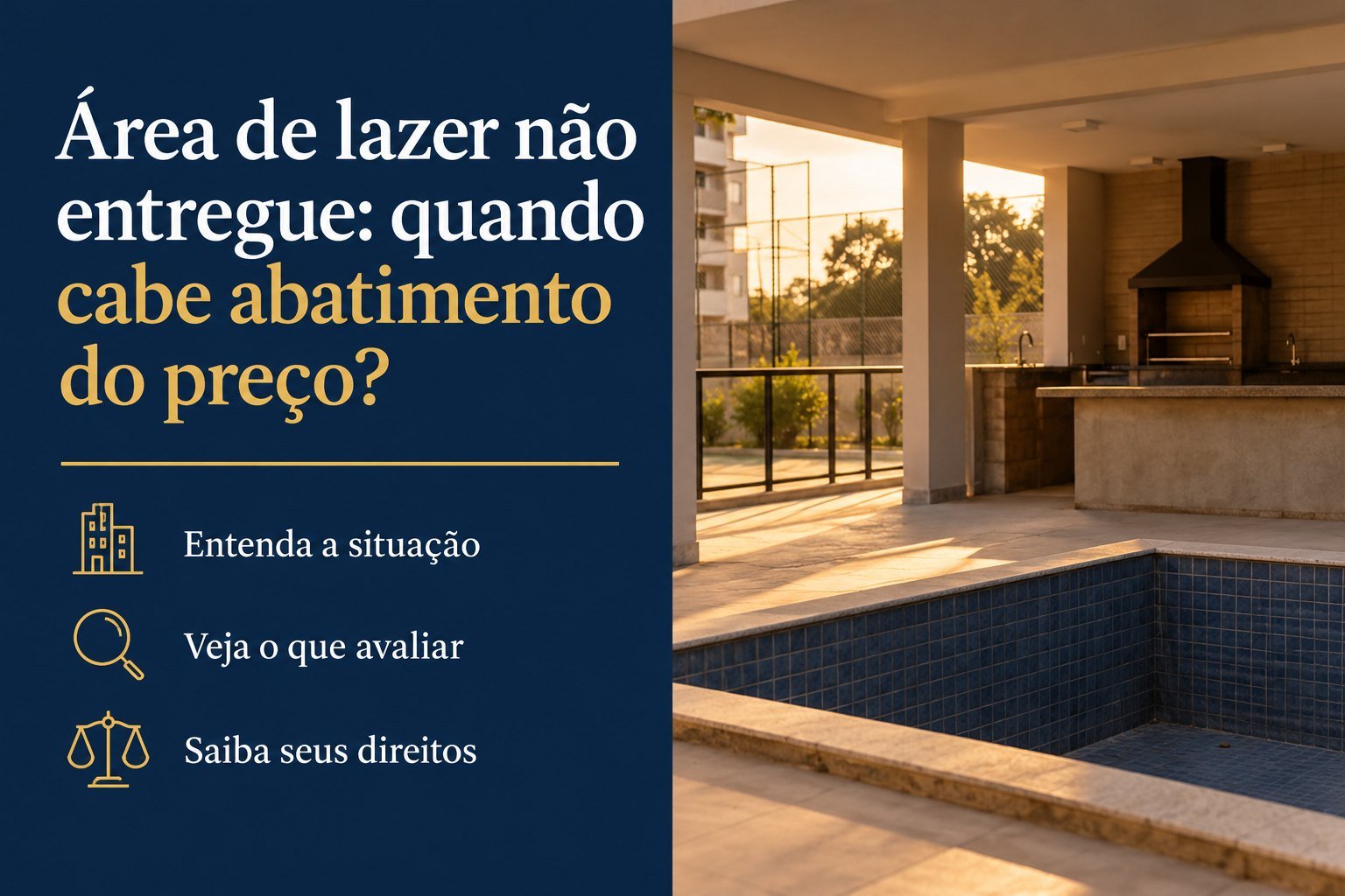 Recebi o apartamento, mas a quadra e a área de lazer prometidas não vieram: posso cobrar abatimento do preço?