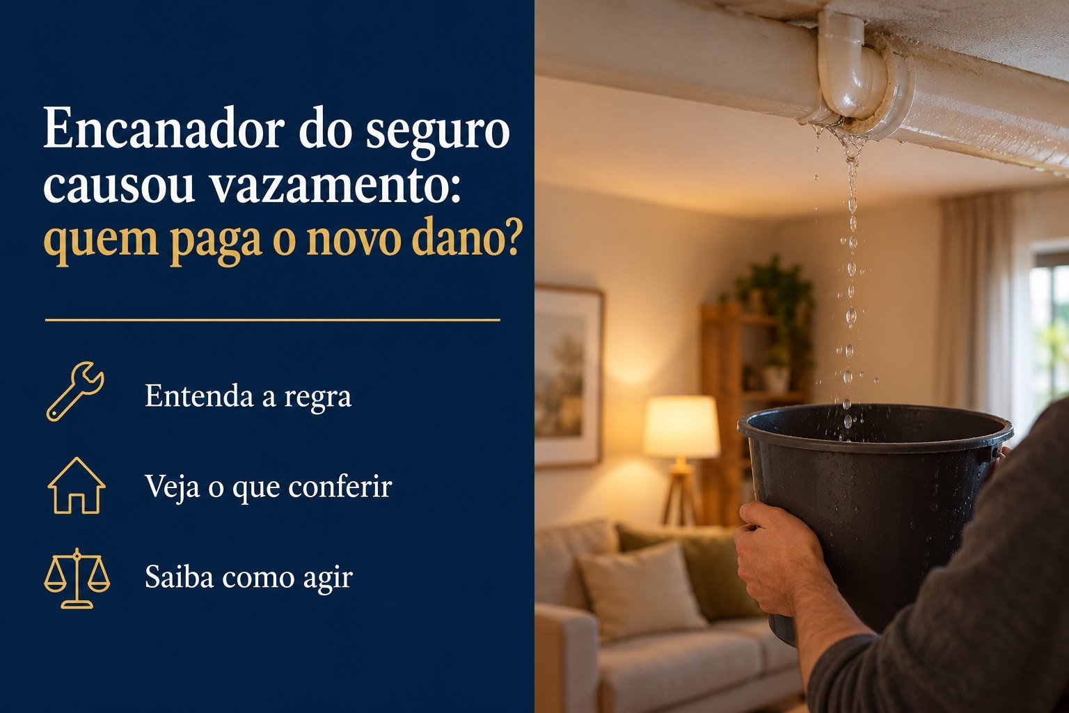 O encanador enviado pelo seguro trincou um cano e o vazamento atingiu o vizinho: quem responde pelo reparo e pelo atendimento particular?