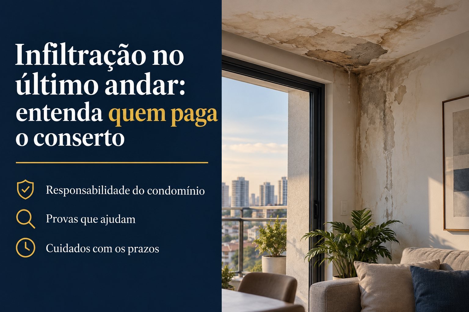 Infiltração no teto do último andar: quando o condomínio paga?