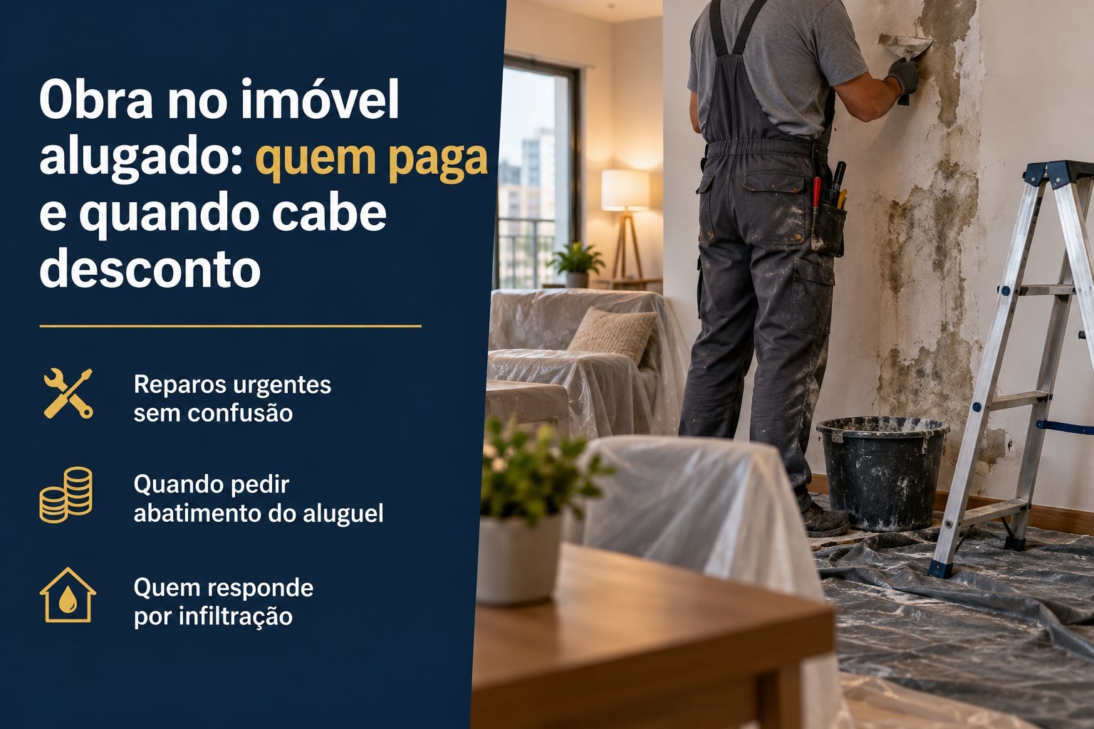 Proprietário pode fazer obra com inquilino morando? Quem paga e quando cabe desconto