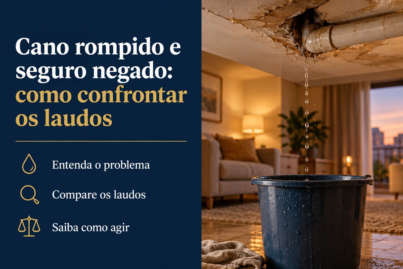 O cano rompeu, mas a seguradora chamou o dano de vazamento gradual: como confrontar os laudos e a negativa do seguro residencial?